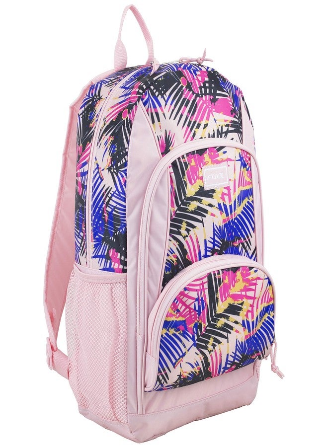 FUEL Multi Pocket Backpack with Fun Prints, Casual Daypack, Multipurpose Bag - Rose Sand/Tropical Palm Print - Image 1
