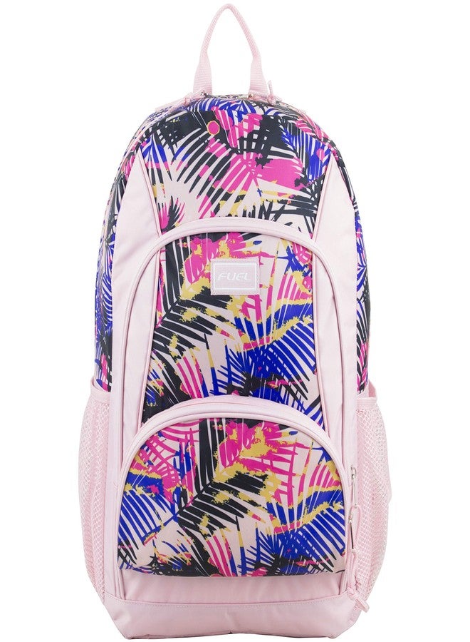 FUEL Multi Pocket Backpack with Fun Prints, Casual Daypack, Multipurpose Bag - Rose Sand/Tropical Palm Print - Image 2