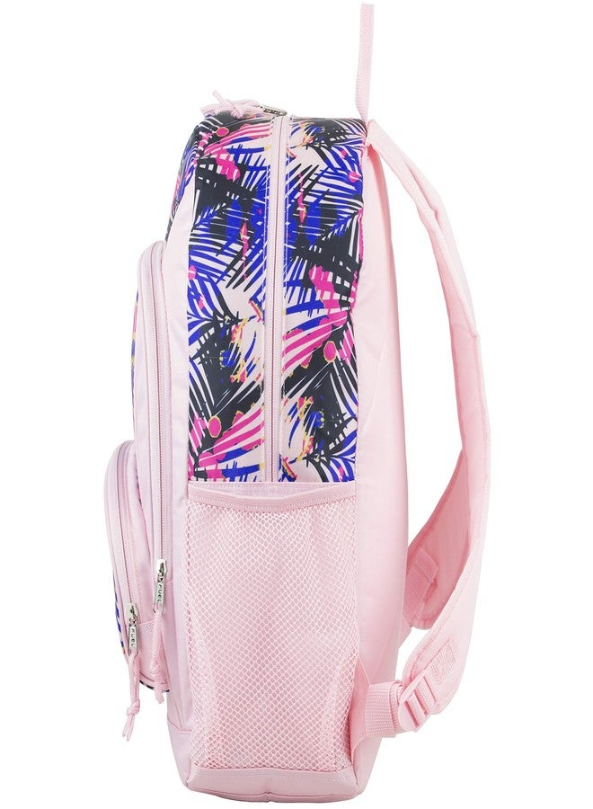 FUEL Multi Pocket Backpack with Fun Prints, Casual Daypack, Multipurpose Bag - Rose Sand/Tropical Palm Print - Image 3