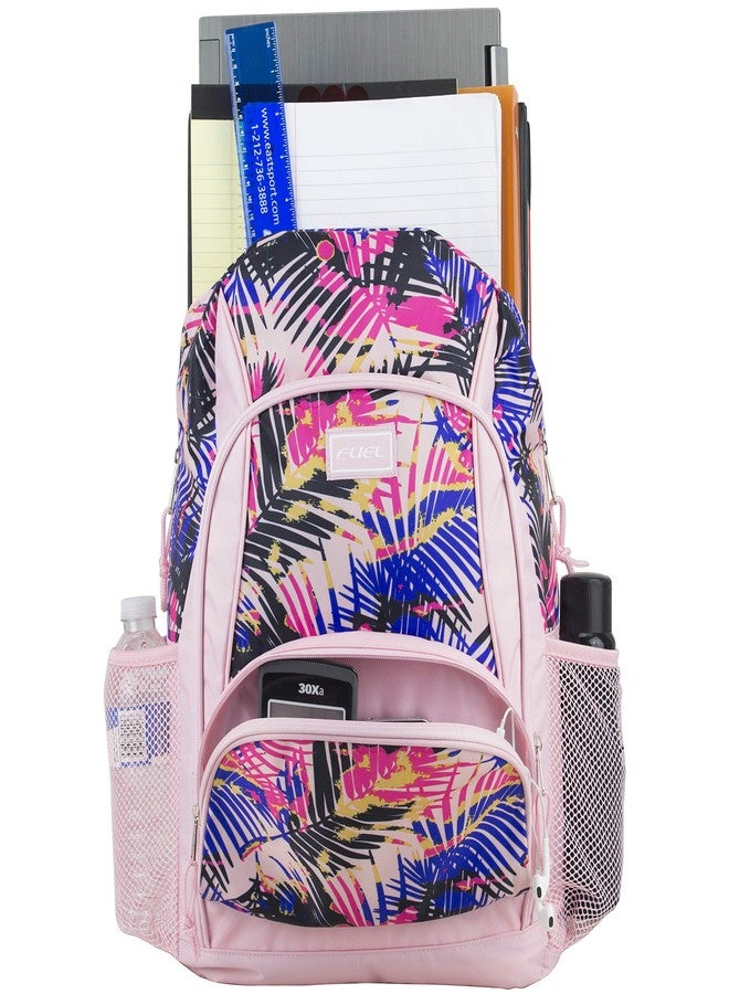 FUEL Multi Pocket Backpack with Fun Prints, Casual Daypack, Multipurpose Bag - Rose Sand/Tropical Palm Print - Image 5
