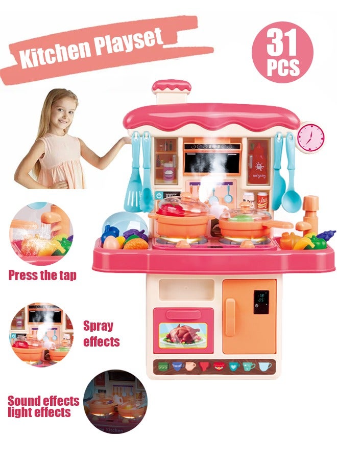 Kids Play Kitchen Set, Toddler Kitchen Playset with Sound & Light, Cooking Stove with Steam, Play Sink, Play Food Toy and Kitchen Accessories, Kitchen Toy for Kids Girls Boys 1-3  - Image 1