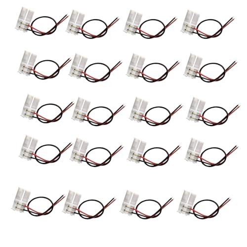 SNOOGG 20 Pack i Type 2 pin LED Strip connectors with 6 inch 2 core Extension Cable Solderless for COB/SMD 2835 3528 Single Color LED Strips Unwired Gapless led Strip Adapter Extension - Image 1