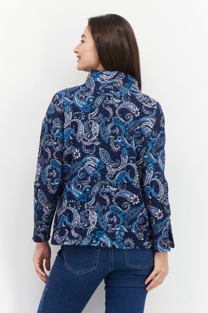 Jones New York بلوزة نسائية بأكمام طويلة وياقة دائرية، مجموعة زرقاء - Image 3