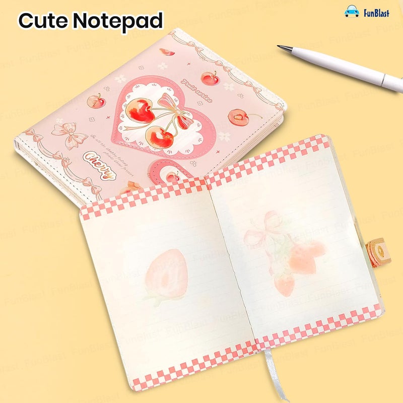 FunBlast Diary for Girls – Kawaii Journal Diary for Scrapbooking, Cute Notepad for Students, Stationery Diaries for Writing & Drawing, Birthday Gift for Kids (196 Pages) (Cherry) - Image 2
