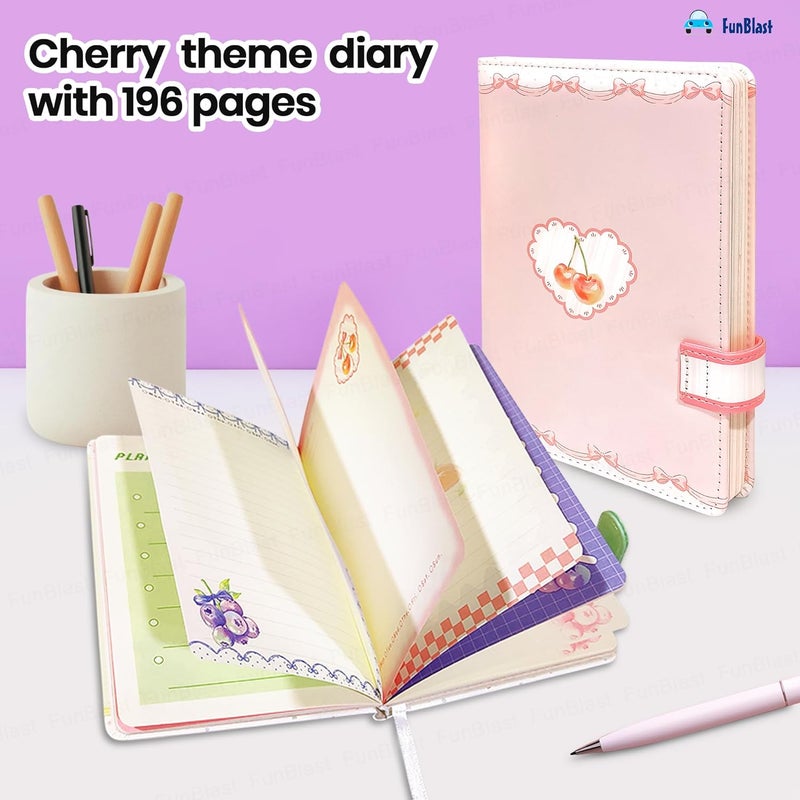 FunBlast Diary for Girls – Kawaii Journal Diary for Scrapbooking, Cute Notepad for Students, Stationery Diaries for Writing & Drawing, Birthday Gift for Kids (196 Pages) (Cherry) - Image 4