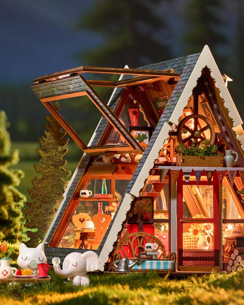 Rolife DIY Miniature House Kit A-Frame Cabin, 3D Wooden Puzzle Tiny House with Openable Skylight for Teens & Adults, Cozy Forest Cabin DÃ©cor, Creative Gift for Birthday & Holidays - Image 3