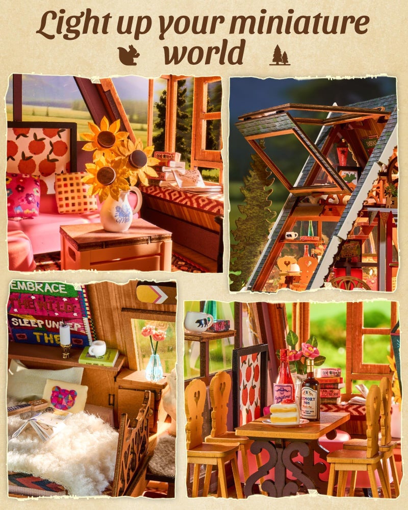Rolife DIY Miniature House Kit A-Frame Cabin, 3D Wooden Puzzle Tiny House with Openable Skylight for Teens & Adults, Cozy Forest Cabin DÃ©cor, Creative Gift for Birthday & Holidays - Image 2
