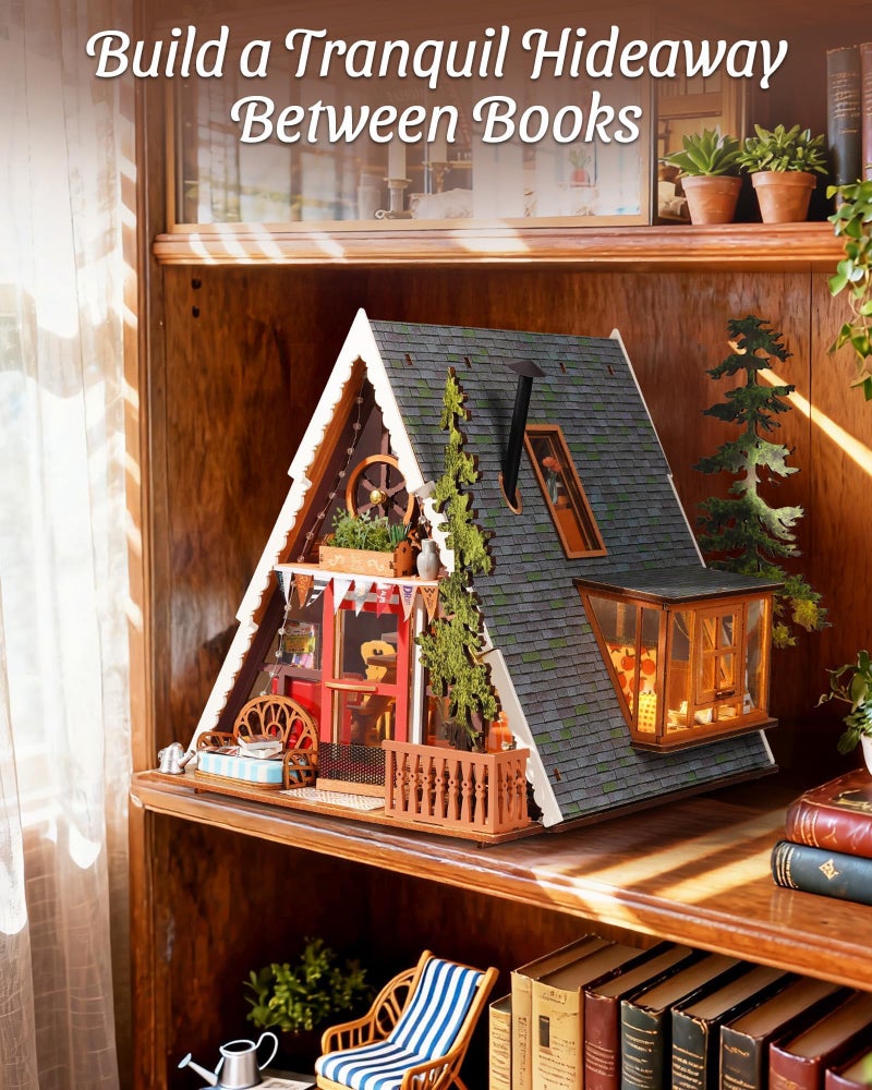 Rolife DIY Miniature House Kit A-Frame Cabin, 3D Wooden Puzzle Tiny House with Openable Skylight for Teens & Adults, Cozy Forest Cabin DÃ©cor, Creative Gift for Birthday & Holidays - Image 5