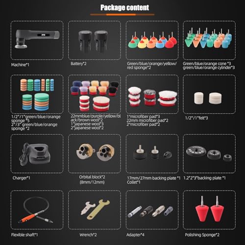 SPTA Cordless Mini Polisher, SPTA 12V Cordless Polisher for Detailed Polishing, Cordless Car Buffer Polisher, RO&DA Buffer Polisher with Mini Polishing Pads and Wool Pads for Polishing, Sanding, Cleaning - Image 2
