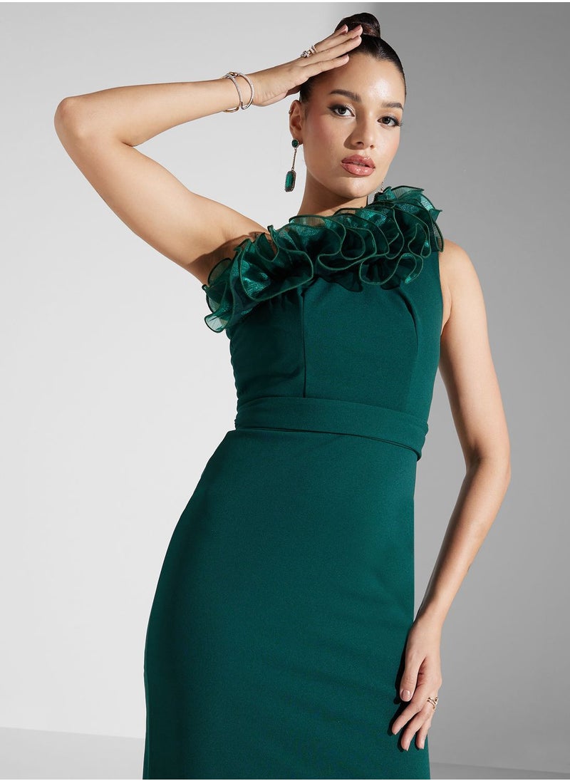 Iyra - Barcodes Tiered Mesh Dress - Image 1