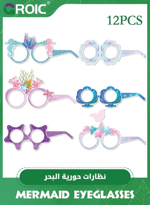 12PCS Mermaid Party Decorations,Paper Mermaid Themed Paper Eyeglasses,Mermaid Party Favors Decorations,Paper Photo Booth Props