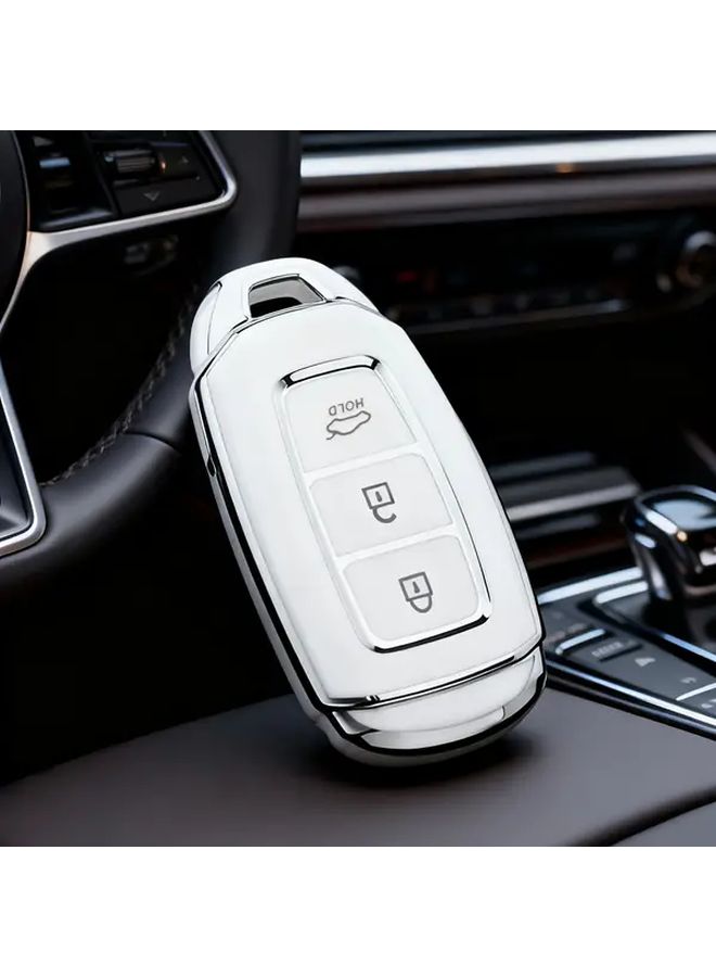 غطاء حماية من TPU الفاخر باللون الأسود الكامل لمفاتيح السيارات هيونداي سانتا، i30، IX35، إنسينو، كونا، سولاريس، أزيرا، غراندور، إلانترا، أكسنت - متين بلمسة نهائية لامعة مع رموز الأزرار - Image 2