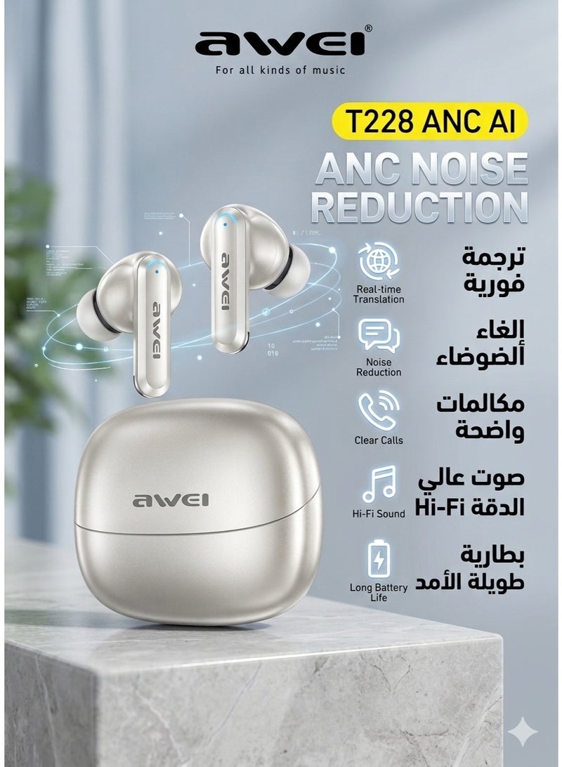 Awei T228 ANC AI - Smart Translation Wireless Earbuds with Active Noise Cancelling & Real-Time Voice Translation
