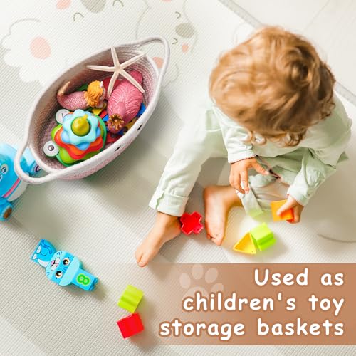 STOBSK Small Woven Baskets for Organizing with Handle Cute Cotton Basket for Nursery Gift Dog Cat Toy Storage Basket for Toy Organizer-Pink - Image 4