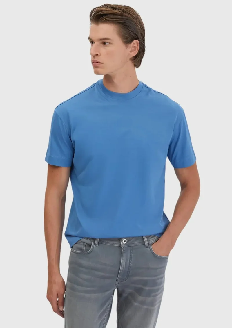 RAMSEY Blue Plain Crew Neck 100% Cotton T-Shirt