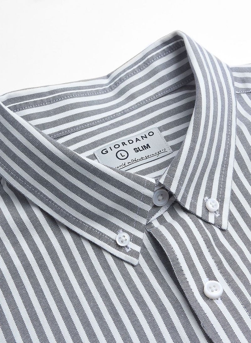 GIORDANO قميص أكسفورد ضيق من القطن للرجال مع تطريز - Image 3