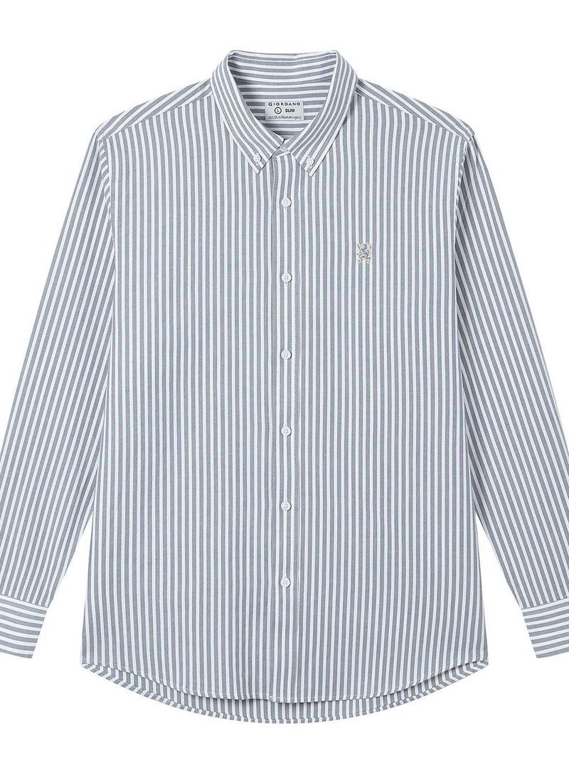 GIORDANO قميص أكسفورد ضيق من القطن للرجال مع تطريز - Image 1
