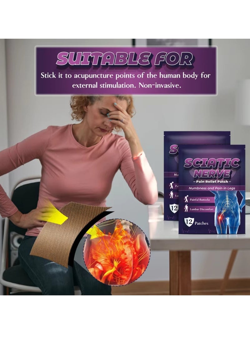 12 Pcs Sciatic Nerve Pain Relief Patch Multifunction High Potency Pain Reducing Patch Heat Patches for Sciatic Nerve Pain Sciatica Pain Relief Ointment Plasters