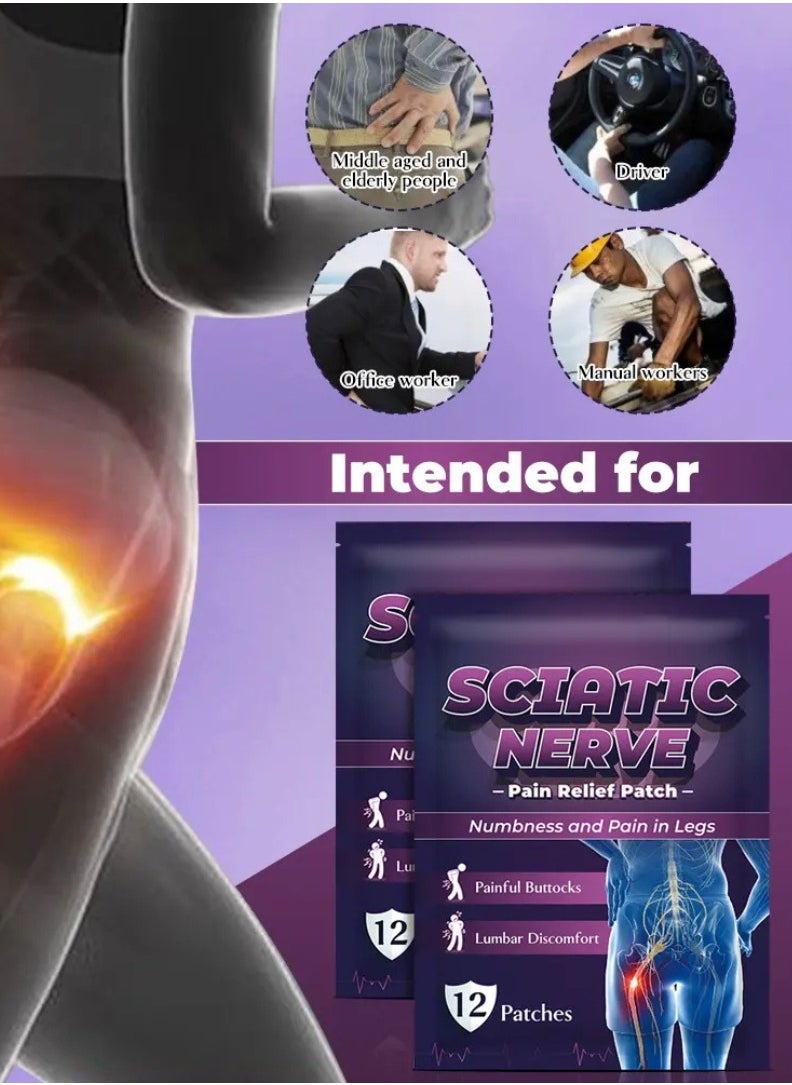 12 Pcs Sciatic Nerve Pain Relief Patch Multifunction High Potency Pain Reducing Patch Heat Patches for Sciatic Nerve Pain Sciatica Pain Relief Ointment Plasters