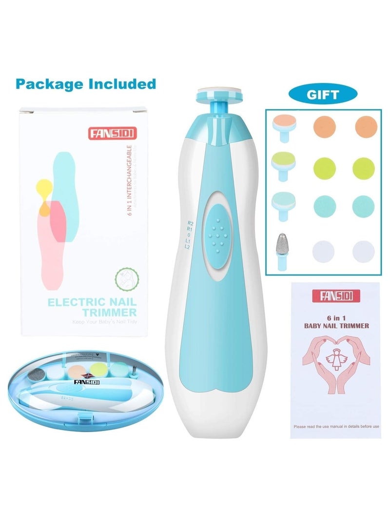 مقص أظافر كهربائي للأطفال 6 في 1 مع ضوء LED ورؤوس طحن للأطفال الرضع والأطفال والبالغين (أزرق) - Image 5