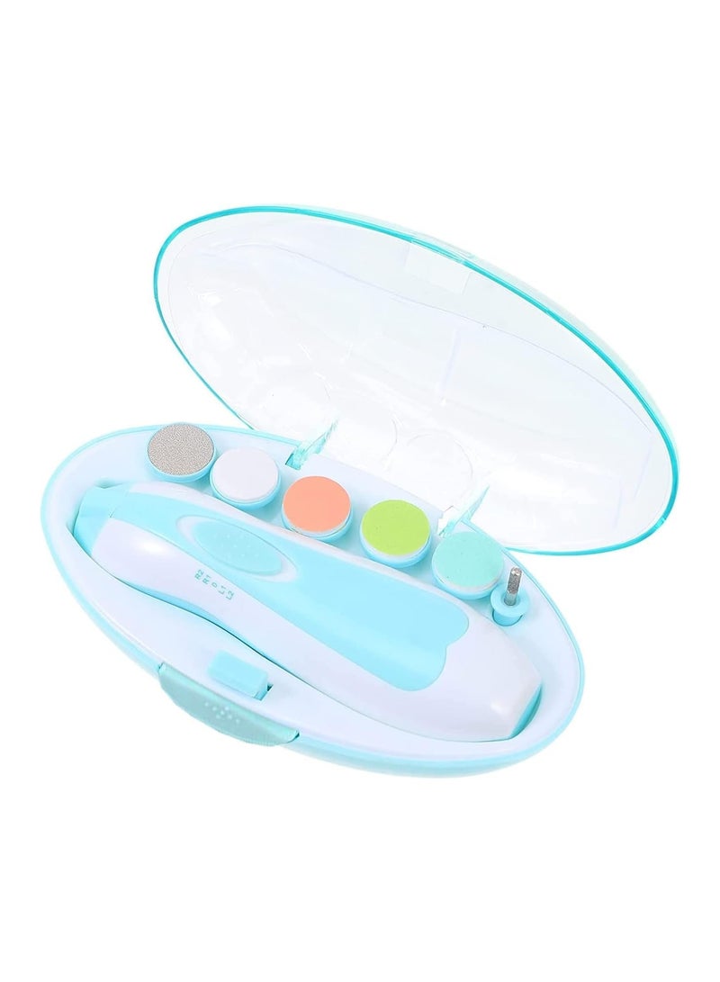 مقص أظافر كهربائي للأطفال 6 في 1 مع ضوء LED ورؤوس طحن للأطفال الرضع والأطفال والبالغين (أزرق) - Image 1