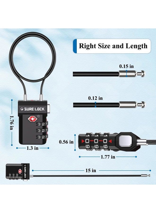 SURE LOCK TSA Compatible Travel Luggage Locks, Inspection Indicator, Easy Read Dials (Extra Long Cable) - Image 2