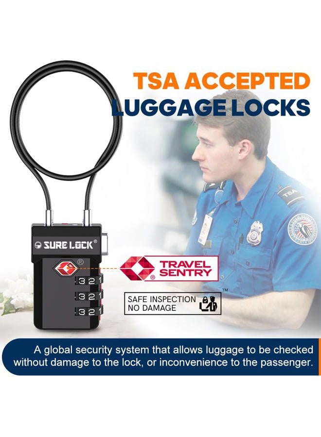 SURE LOCK TSA Compatible Travel Luggage Locks, Inspection Indicator, Easy Read Dials (Extra Long Cable) - Image 3
