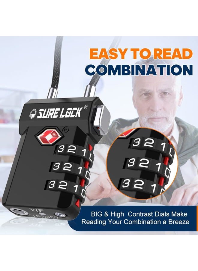 SURE LOCK TSA Compatible Travel Luggage Locks, Inspection Indicator, Easy Read Dials (Extra Long Cable) - Image 4