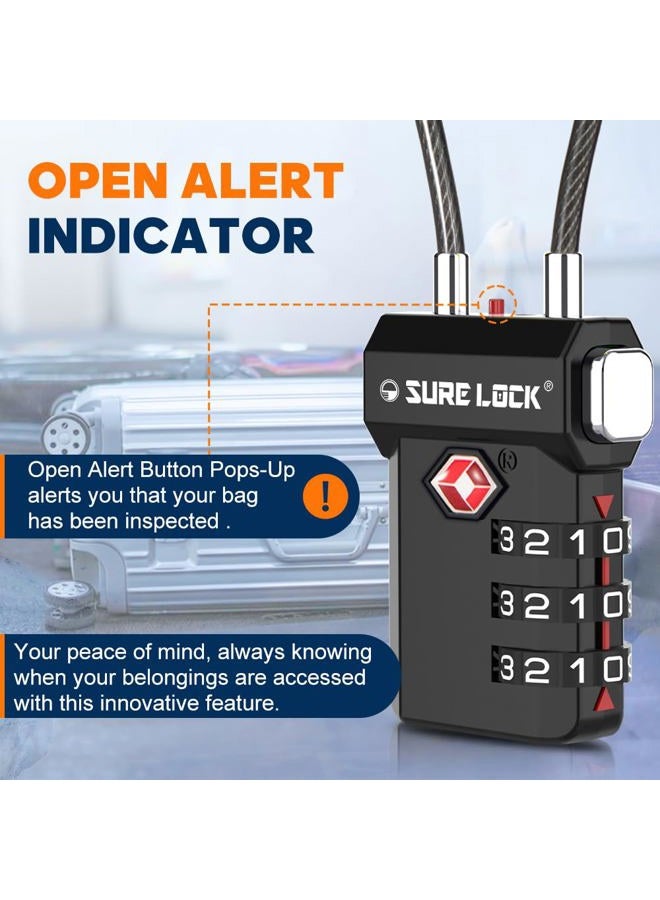 SURE LOCK TSA Compatible Travel Luggage Locks, Inspection Indicator, Easy Read Dials (Extra Long Cable) - Image 5