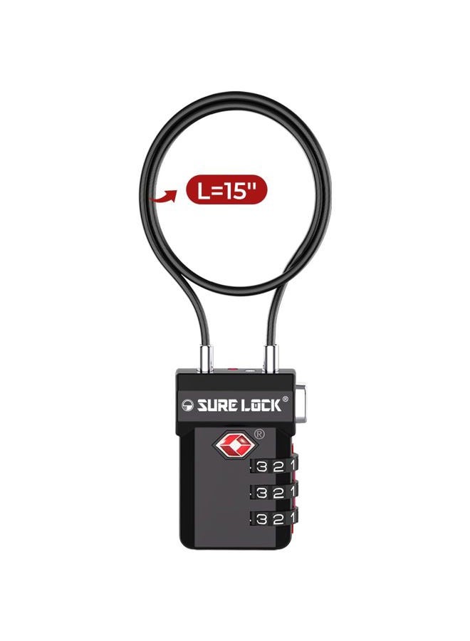 SURE LOCK TSA Compatible Travel Luggage Locks, Inspection Indicator, Easy Read Dials (Extra Long Cable) - Image 1