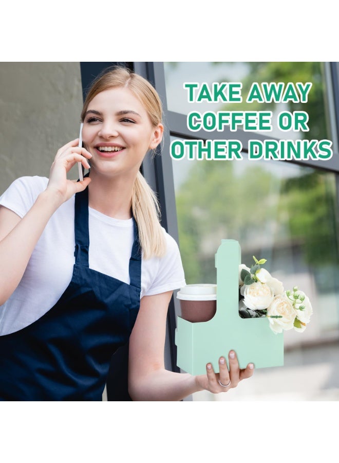 حامل مشروبات مكون من 2 كوب مع مقبض (أبيض، بني، وردي، أخضر)، 40 حامل كوب من الورق المقوى، حامل أكواب قهوة يمكن التخلص منها للوجبات الجاهزة، حامل أكواب قهوة من ورق الكرافت، أكياس تغليف الزهور، حامل أكواب للمشروبات الساخنة والباردة للوجبات الجاهزة. - Image 5