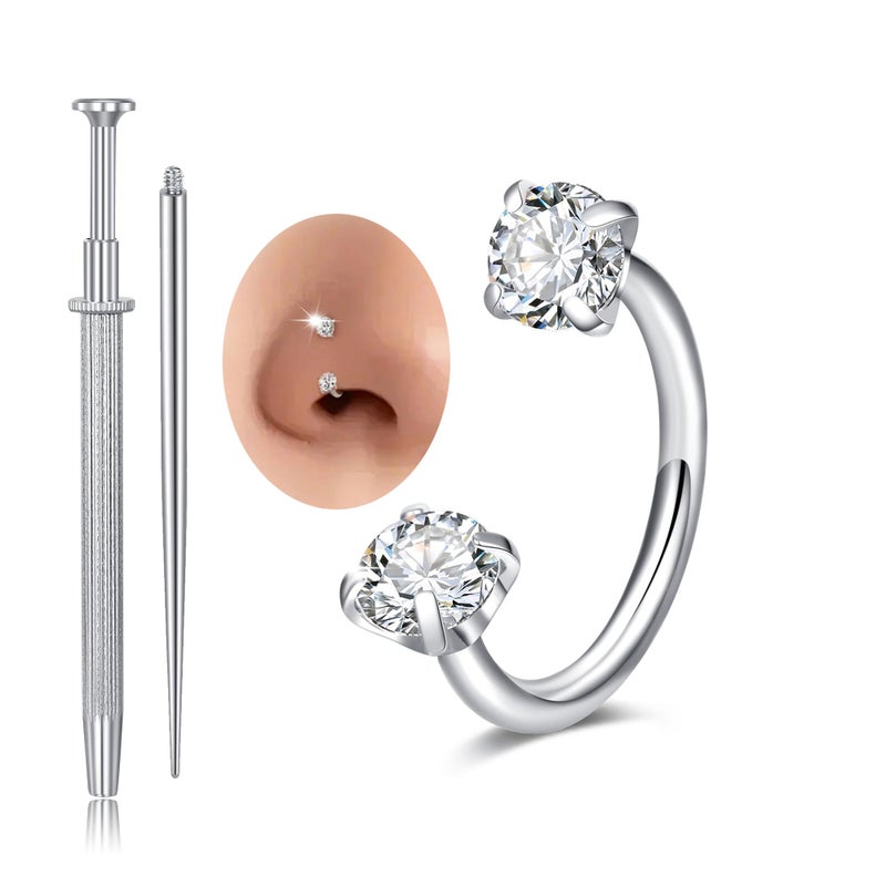 MODRSA Silver Horseshoe Nose Ring 20g Double Gem Horse Shoe Nose Rings for Women Surgical Steel Half Hoop U Shape Tragus Earring Hoops Labret Lip Helix Piercing Jewelry Septum Rings 20 Gauge 1pcs - Image 1