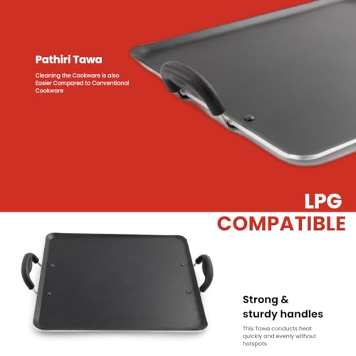 Blueberry's Non Stick Tawa, Dosa Roti Chapati Pathiri Tawa, Large Rectangular Aluminium Body, 35-cm x 33-cm with 5-mm Thickness, 1-Year Warranty (Black) - Image 3