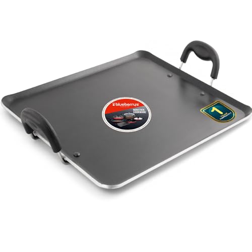 Blueberry's Non Stick Tawa, Dosa Roti Chapati Pathiri Tawa, Large Rectangular Aluminium Body, 35-cm x 33-cm with 5-mm Thickness, 1-Year Warranty (Black) - Image 1
