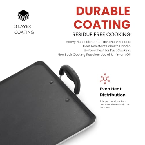 Blueberry's Non Stick Tawa, Dosa Roti Chapati Pathiri Tawa, Large Rectangular Aluminium Body, 35-cm x 33-cm with 5-mm Thickness, 1-Year Warranty (Black) - Image 2