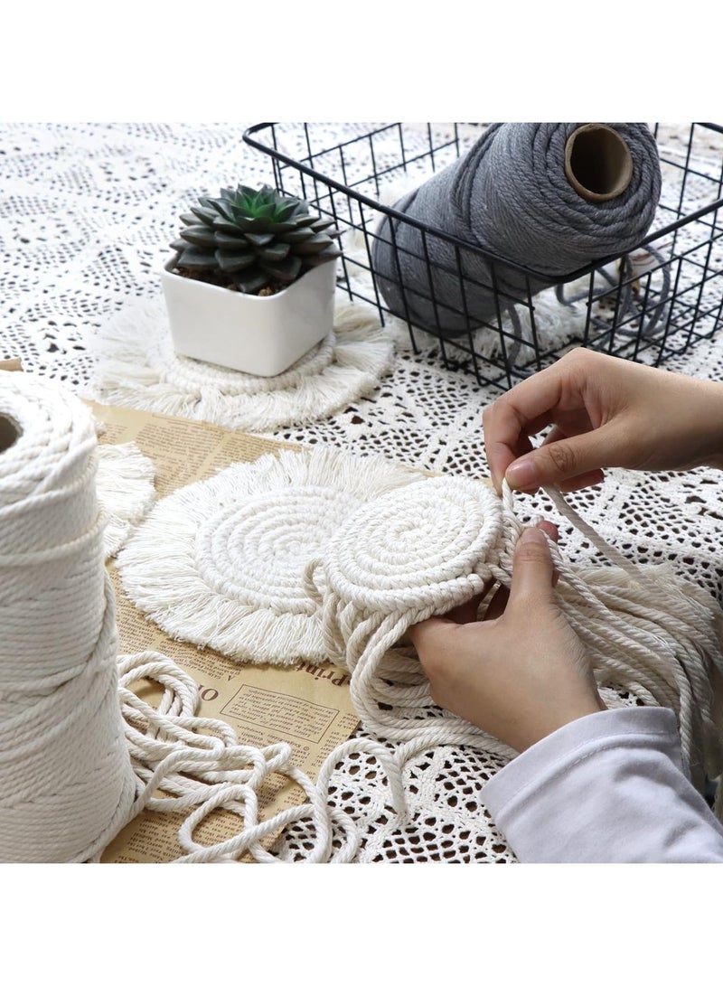 Mmmon 2 PCS Boho Coasters for Drinks AbsorbentMacrame Cotton Coasters for Wooden TableRound Drink Coaster Set with TasselsHousewarming Gift Bar Coffee Table OfficeDesk Decor - Image 3