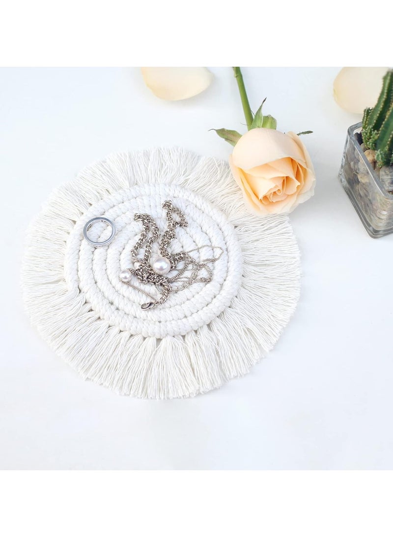 Mmmon 2 PCS Boho Coasters for Drinks AbsorbentMacrame Cotton Coasters for Wooden TableRound Drink Coaster Set with TasselsHousewarming Gift Bar Coffee Table OfficeDesk Decor - Image 5