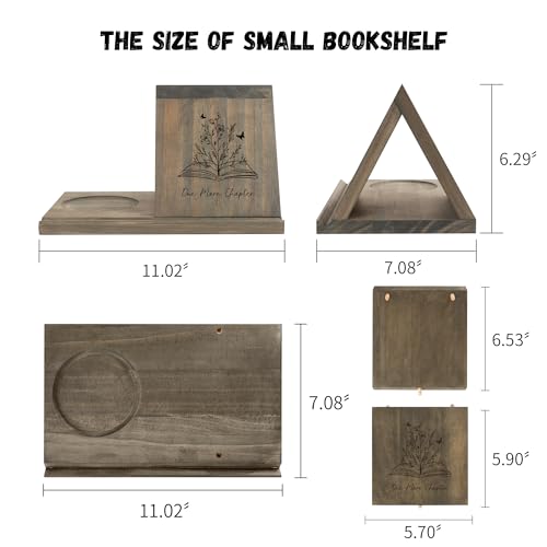 LITIVY Wooden Book Holder with Drink Holder, Wooden Triangle Bookmark Reading Rest with Slotted, Book Display Bookmark Book Holder Decor for Coffee and Book Lover Gifts (Greenish Gray) - Image 4
