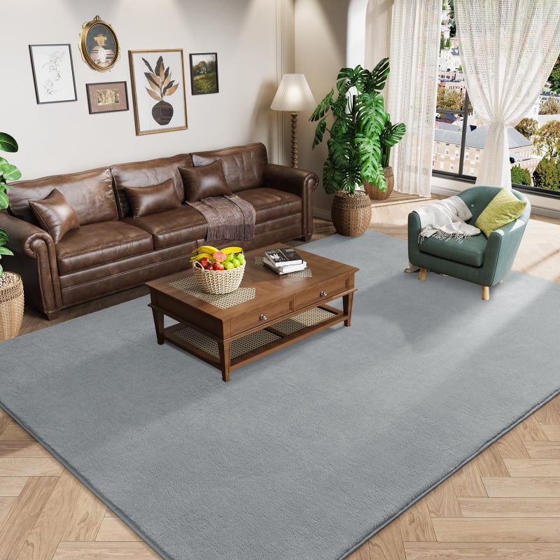 Amearea Modern Area Rugs for Bedroom Living Room, 4x6 Feet Grey Thickened Memory Foam Rug, Fluffy Indoor Washable Rugs Non Slip Minimalist Carpet for Kids Boys Girls Dorm Nursery Room Decor - Image 1