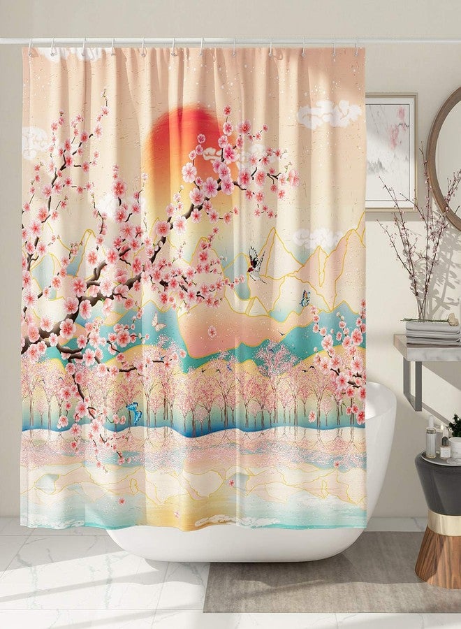 DESIHOM Japanese Shower Curtain Asian Art Mountain Shower Curtain Anime Cherry Blossom Shower Curtain Polyester 72x72 Inch - Image 2