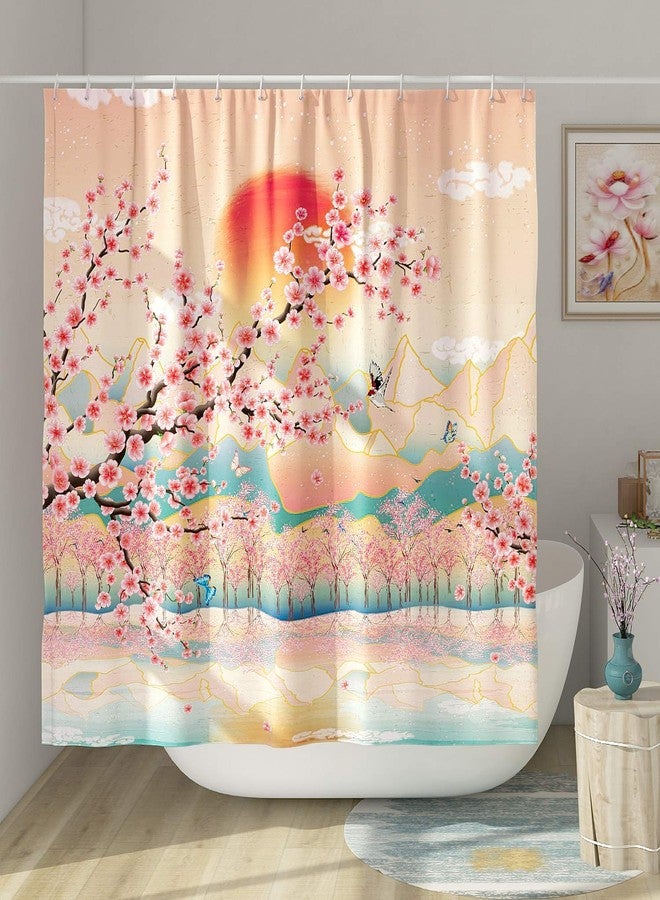DESIHOM Japanese Shower Curtain Asian Art Mountain Shower Curtain Anime Cherry Blossom Shower Curtain Polyester 72x72 Inch - Image 3