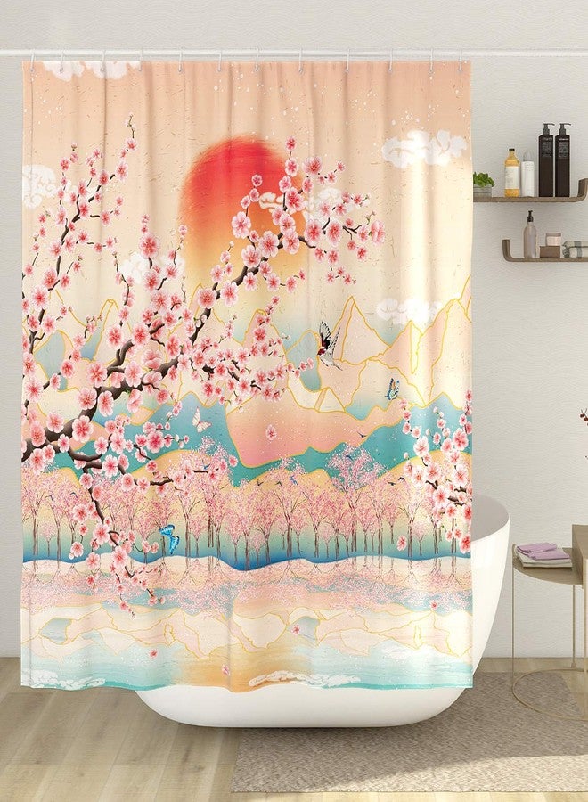 DESIHOM Japanese Shower Curtain Asian Art Mountain Shower Curtain Anime Cherry Blossom Shower Curtain Polyester 72x72 Inch - Image 1