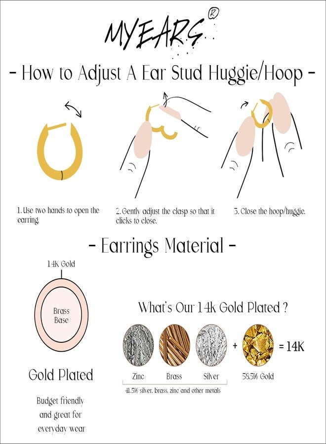 MYEARS Women Earrings Gold Huggie Hoop Ear Stud Cuff 14K Small Simple Hypoallergenic Everyday Jewelry, One Size, Brass Metal Yellow Gold, No Gemstone - Image 4