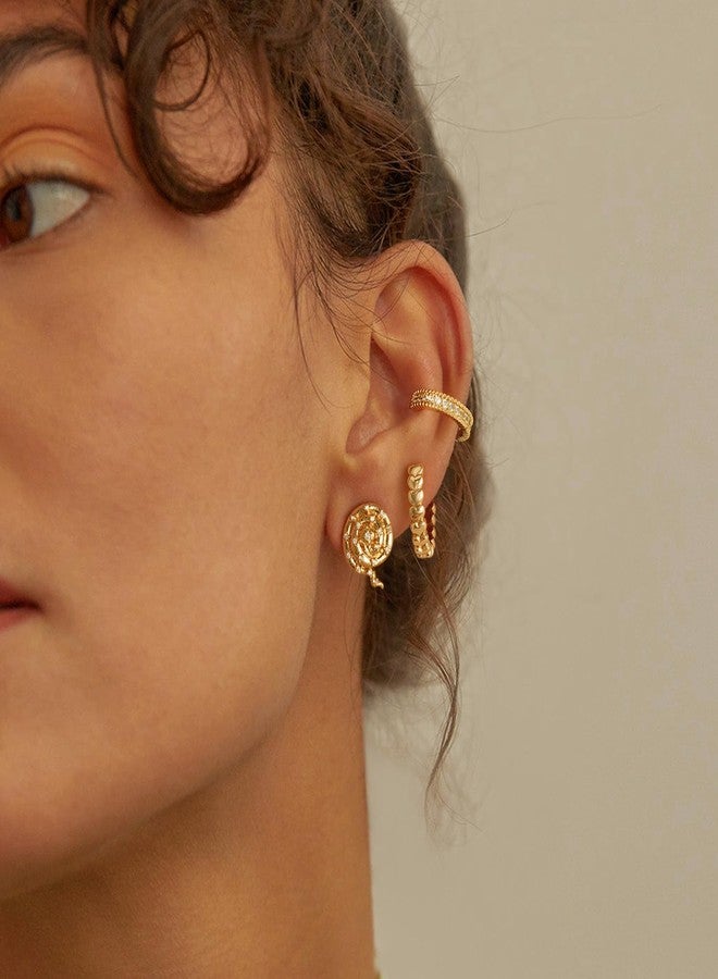 MYEARS Women Earrings Gold Huggie Hoop Ear Stud Cuff 14K Small Simple Hypoallergenic Everyday Jewelry, One Size, Brass Metal Yellow Gold, No Gemstone - Image 2
