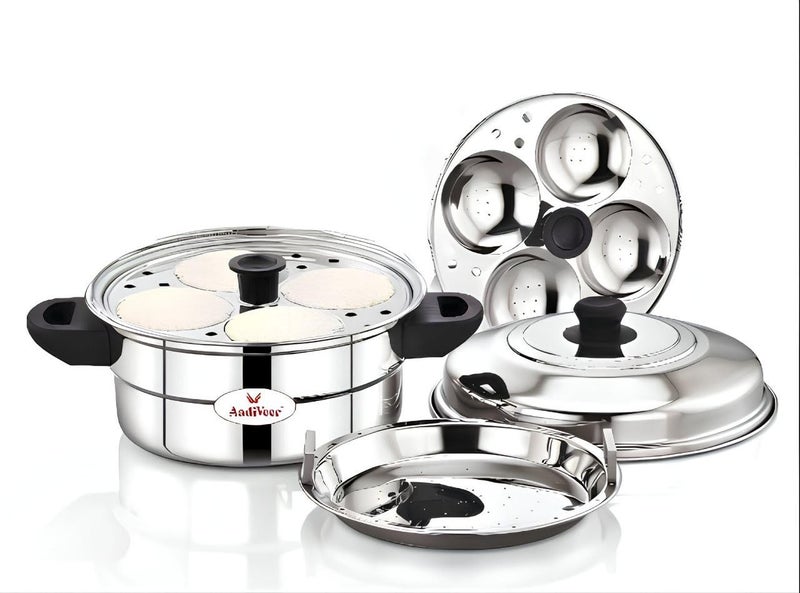 AadiVeer Stainless Steel Idli MakerIdli CookerIdli Pot With Steamer For DhoklaMomos 2 Plates 8 Idlies Gas Stove Compatible Induction Friendly - Image 1