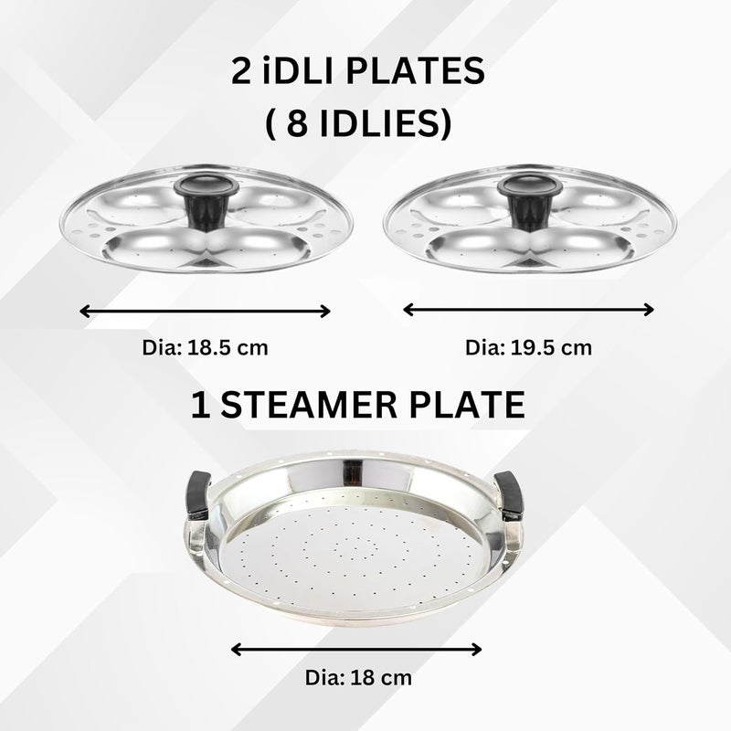 AadiVeer Stainless Steel Idli MakerIdli CookerIdli Pot With Steamer For DhoklaMomos 2 Plates 8 Idlies Gas Stove Compatible Induction Friendly - Image 2