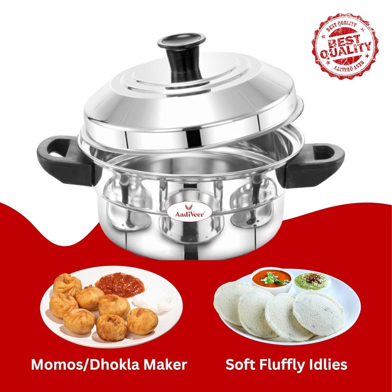 AadiVeer Stainless Steel Idli MakerIdli CookerIdli Pot With Steamer For DhoklaMomos 2 Plates 8 Idlies Gas Stove Compatible Induction Friendly - Image 5