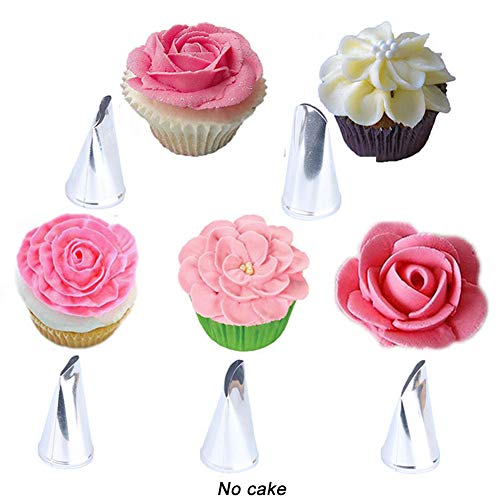 BeeSpring 5 pcs Petal Piping Nozzles Cake Decorating Tips Rose Flower Stainless Steel Icing Nozzle Pastry DIY Decorating Tools for Cake Cupcakes Cookies West Point Dessert - Image 5