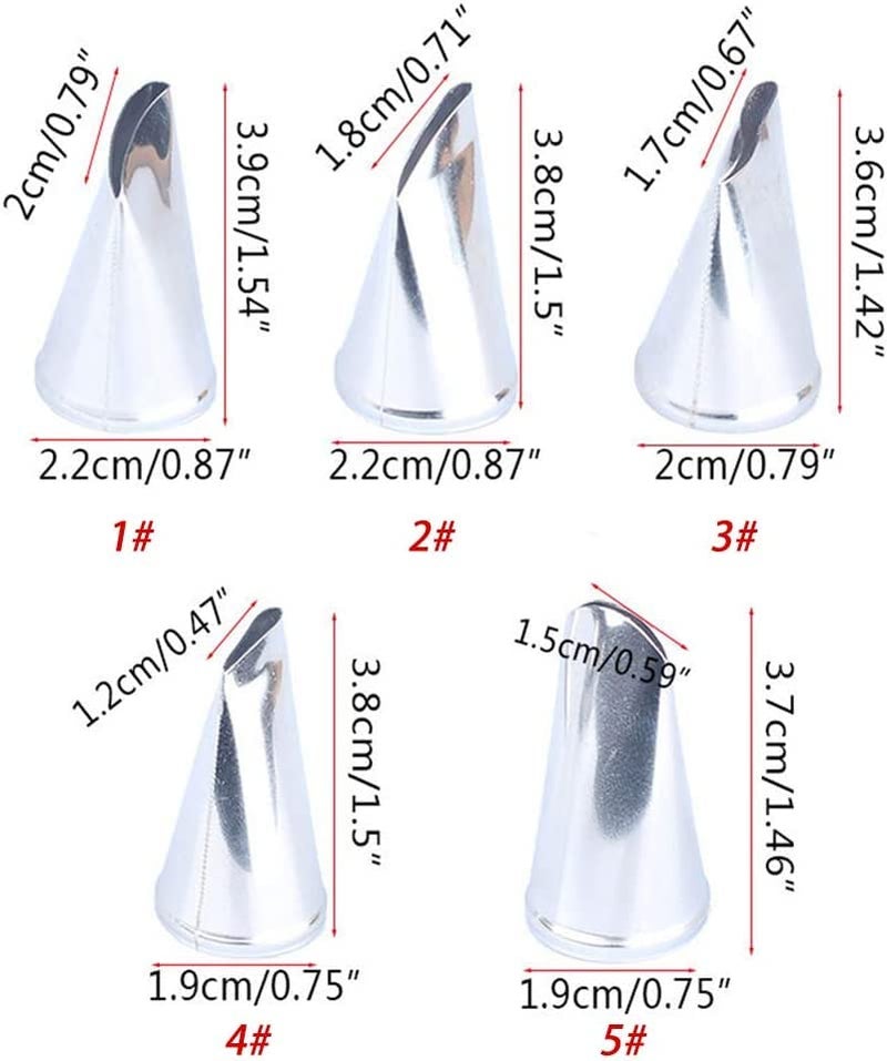 BeeSpring 5 pcs Petal Piping Nozzles Cake Decorating Tips Rose Flower Stainless Steel Icing Nozzle Pastry DIY Decorating Tools for Cake Cupcakes Cookies West Point Dessert - Image 3