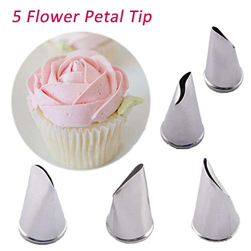 BeeSpring 5 pcs Petal Piping Nozzles Cake Decorating Tips Rose Flower Stainless Steel Icing Nozzle Pastry DIY Decorating Tools for Cake Cupcakes Cookies West Point Dessert - Image 2
